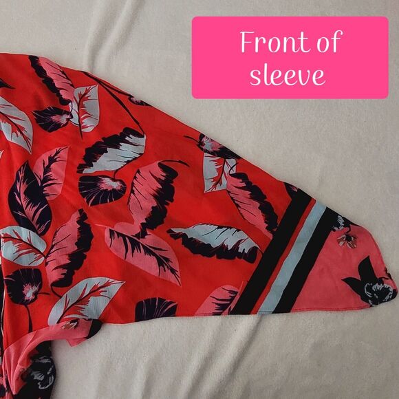 Express Red Hawaiian Flower Floral Maxi Kimono Duster Topper One Size NWT - Picture 3 of 8